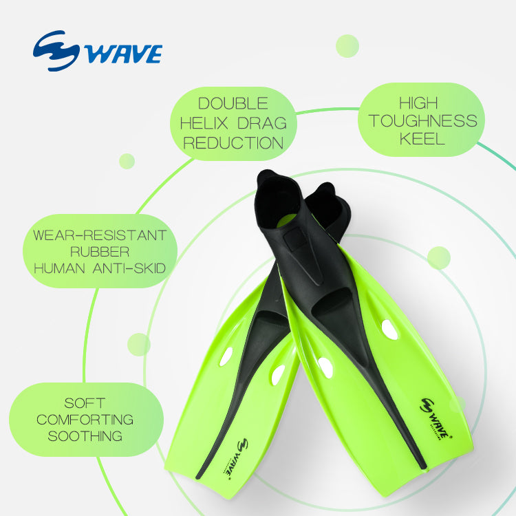 Wave Adult Scuba Free Diving Long Blade Snorleling Fins Swim Flippers