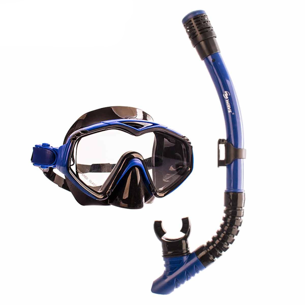 Wave Diving Snorkel Mask Set Kit Adult Swimming Silicone Resistant Tempered Glass