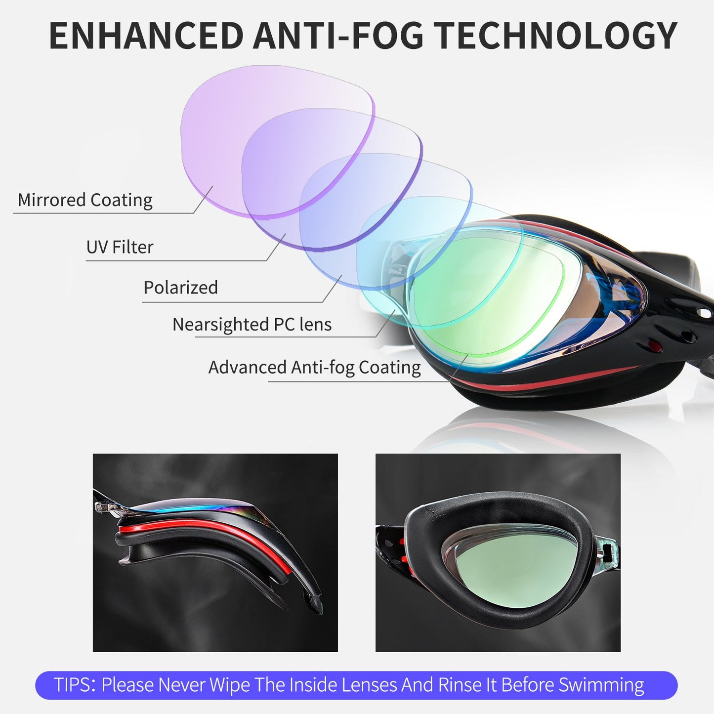 Wave Prescription Nearsighted Myopia Swim Goggles Glasses Degree Adults Electroplate Shortsighted Men Women
