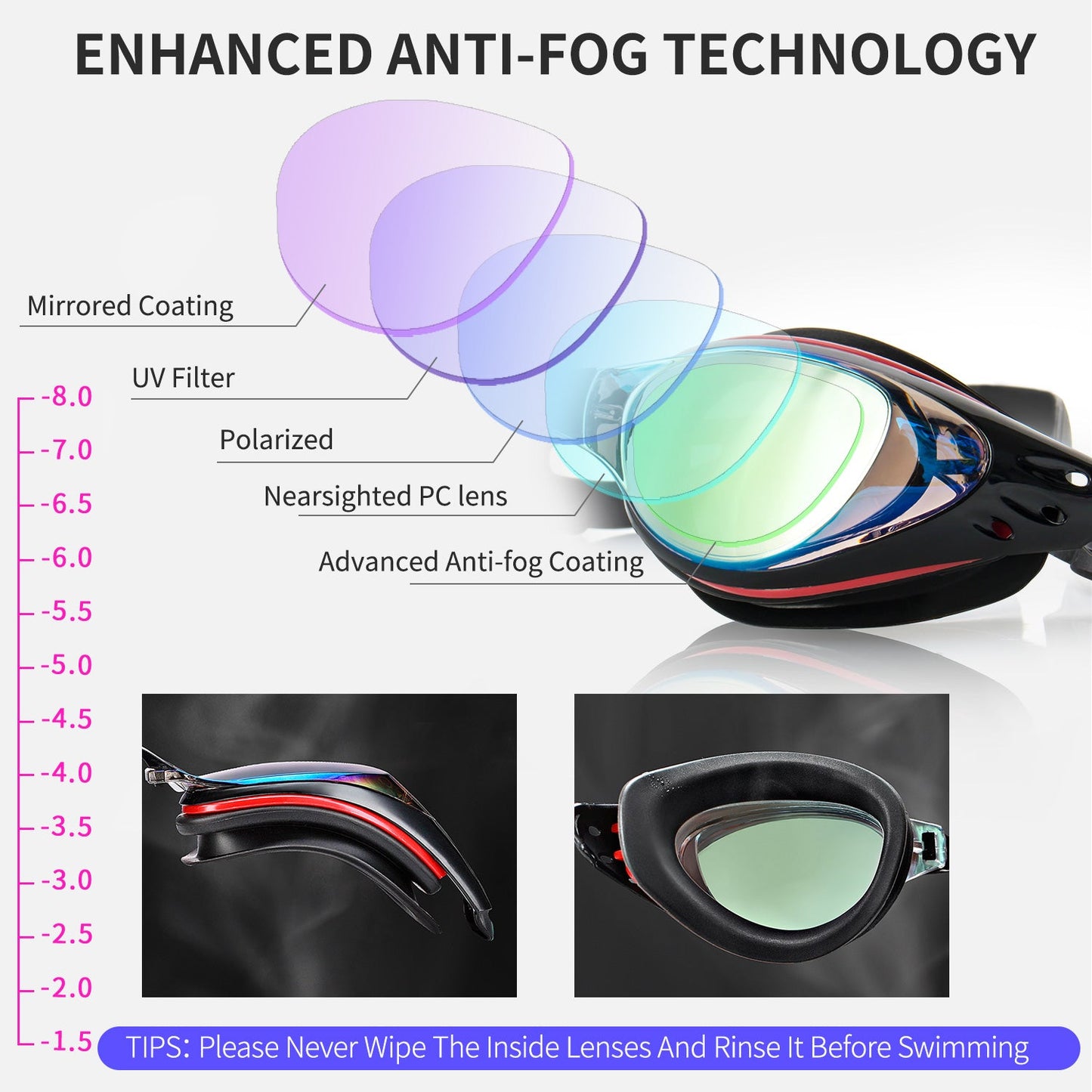 Wave Prescription Nearsighted Myopia Swim Goggles Glasses Degree Adults Electroplate Shortsighted Men Women