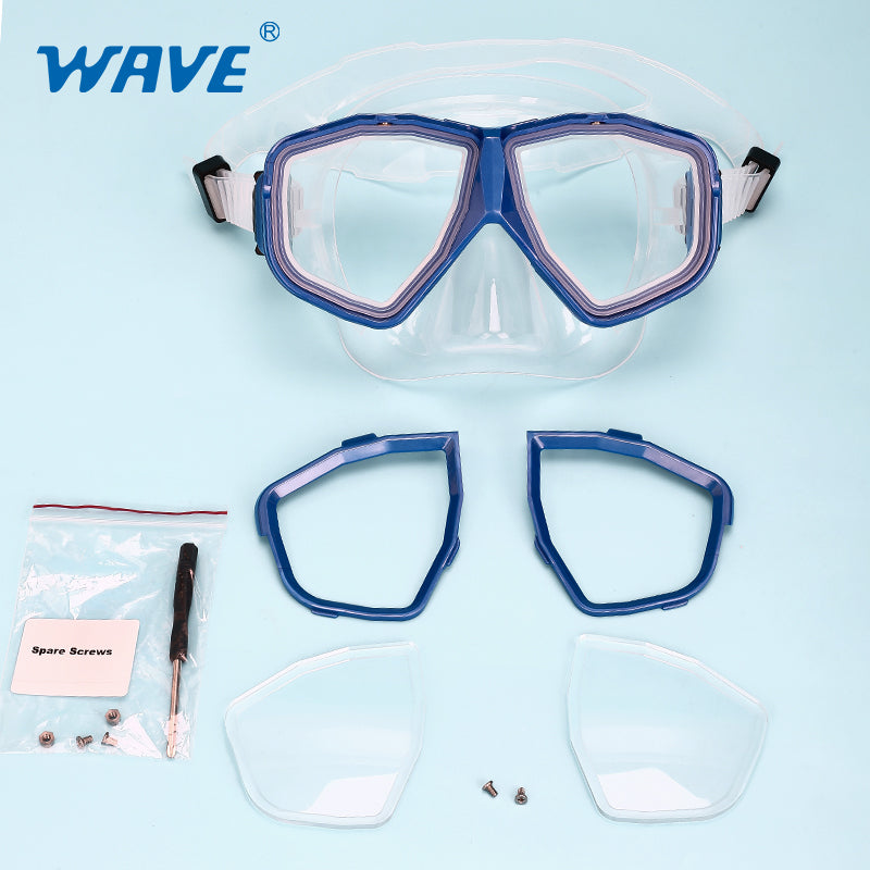 Nearsighted Prescription Snorkeling Mask 6 Detachable Lenses Diving Goggles Adult Blue