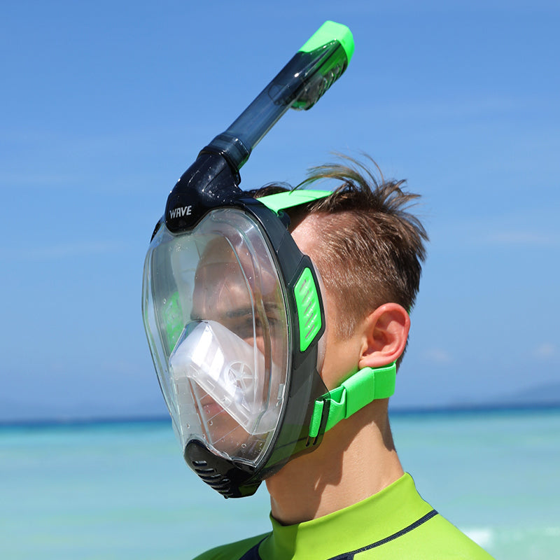 Wave Diving Mask Anti Fog Full Face Snorkel Mask Dry Top System 180 Degree Panoramic View