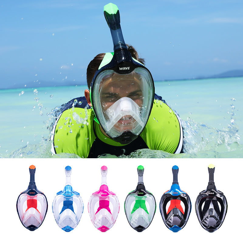 Wave Diving Mask Anti Fog Full Face Snorkel Mask Dry Top System 180 Degree Panoramic View