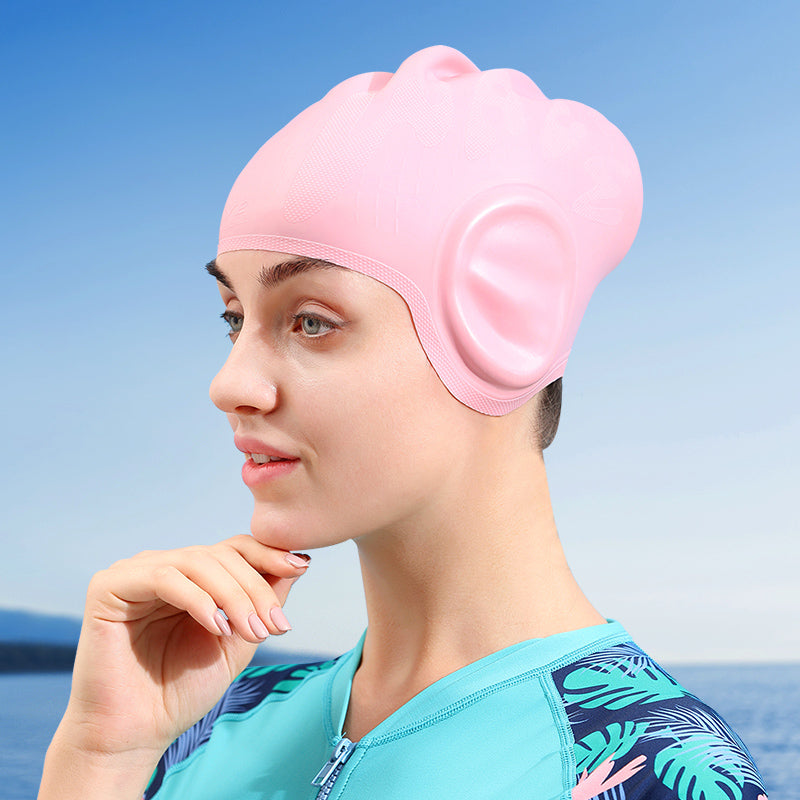 Wave Sport Ear Protection Waterproof Silicone Swimming Cap For Adult