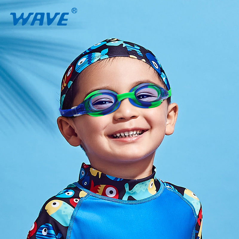 Wave Antifog Swimming Goggles Glasses Kids Silicone Adjustable Strap