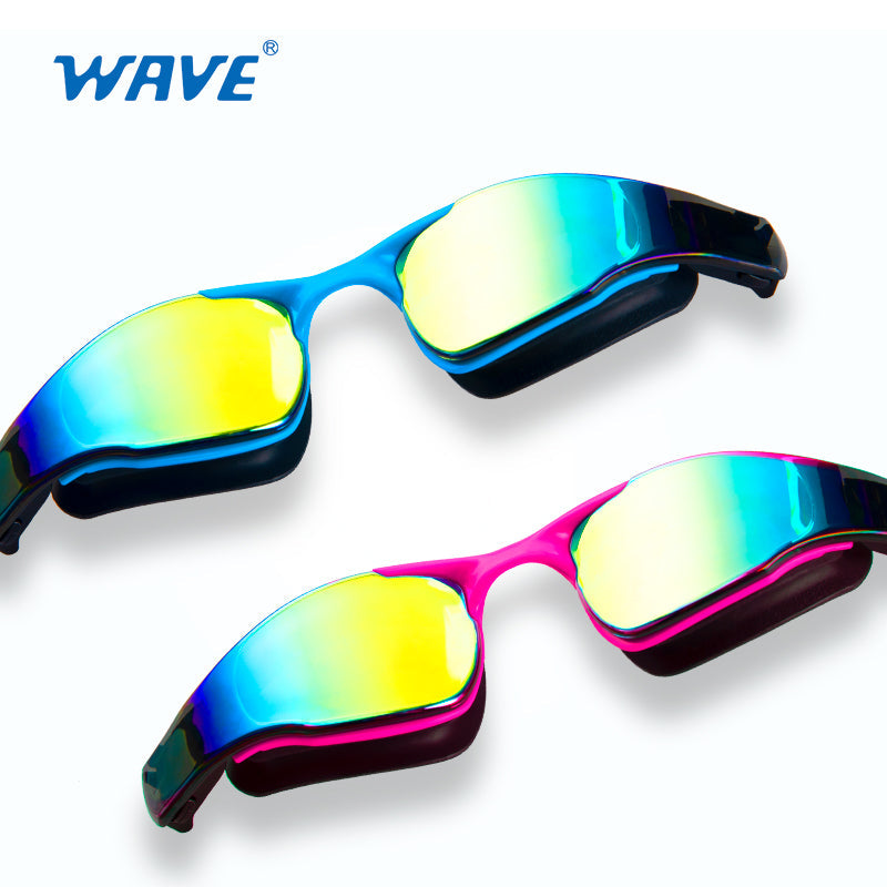 Wave Mirrored Electroplate Swimming Goggles Pool Glasses Antifog Silicone UV