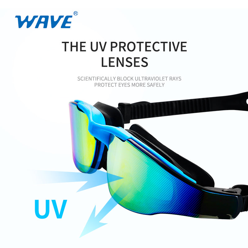 Wave Mirrored Electroplate Swimming Goggles Pool Glasses Antifog Silicone UV