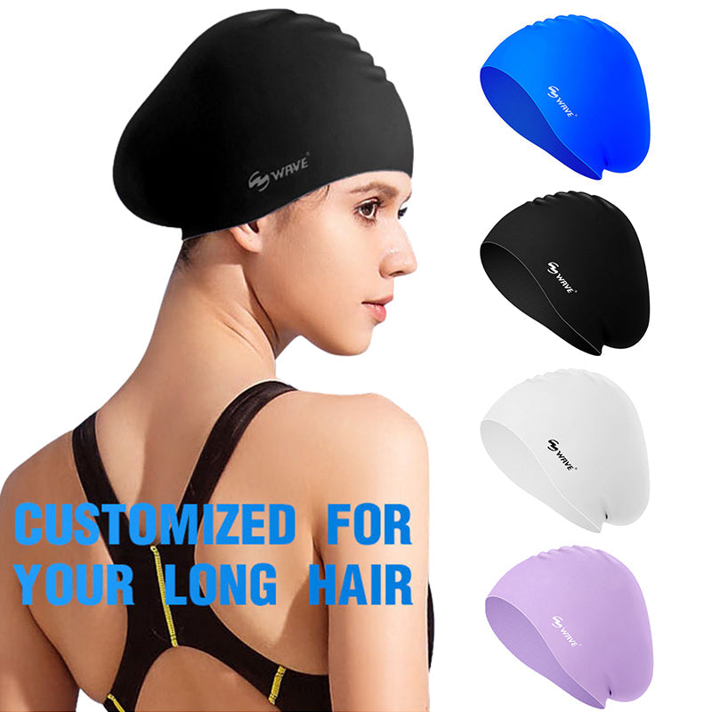 Wave Silicone Swim Cap Long Hair Women Adults Youths