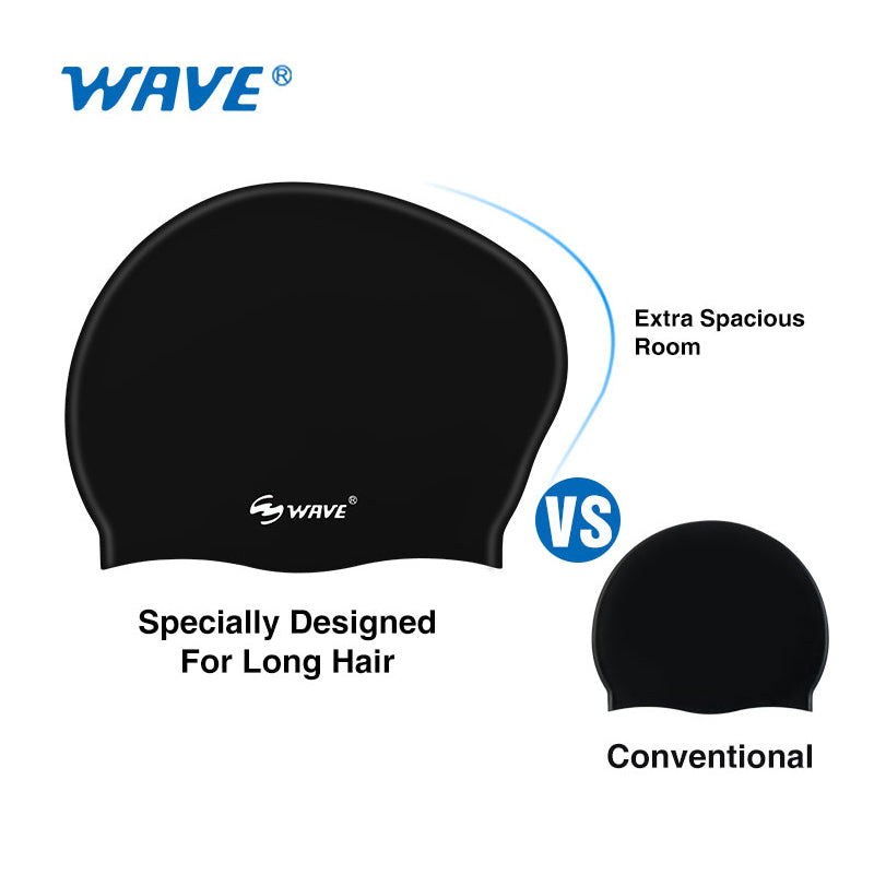 Wave Silicone Swim Cap Long Hair Women Adults Youths