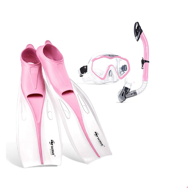 Wave Professional Diving Fins Scuba Mask Combo Snorkeling Set Dry Top Snorkel Pink