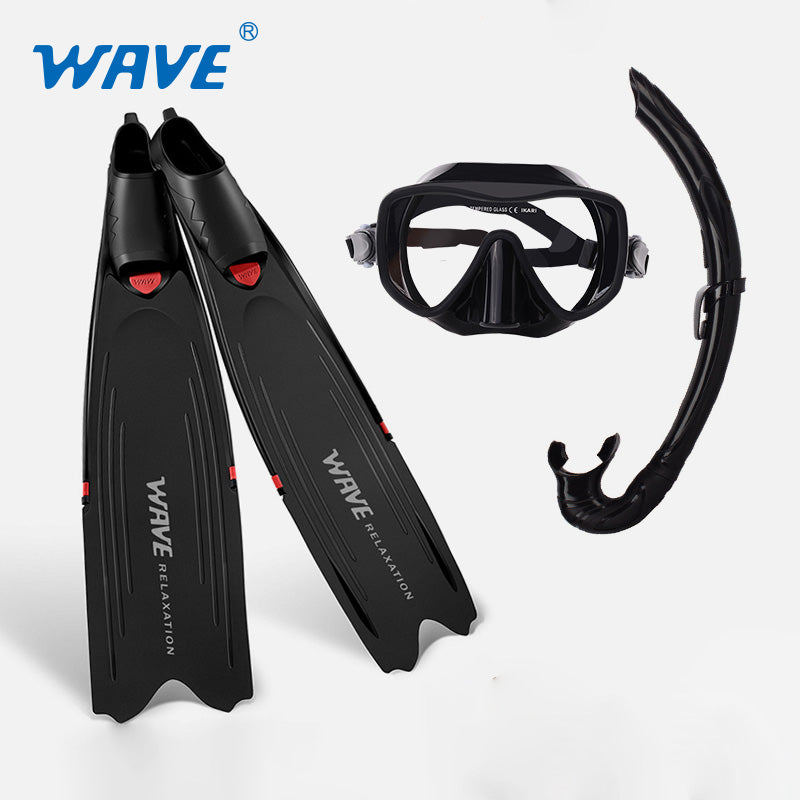 Wave Scuba Free Diving Long Fins Snorkeling Mask Combo Set Flippers Red Black