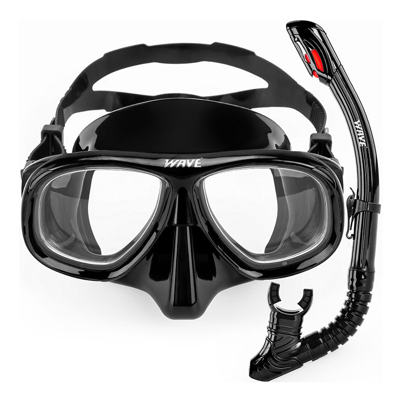 diving goggles dry top Wave Prescription Myopia Snorkeling Dive Mask Top Dry Snorkel Set Adult Black Nearsighted