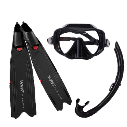Wave Scuba Free Diving Long Fins Snorkeling Mask Combo Set Flippers Red Black
