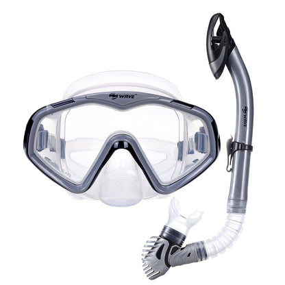 Wave Adult Professional Diving Snorkeling Mask Dry Snorkel Set Kit