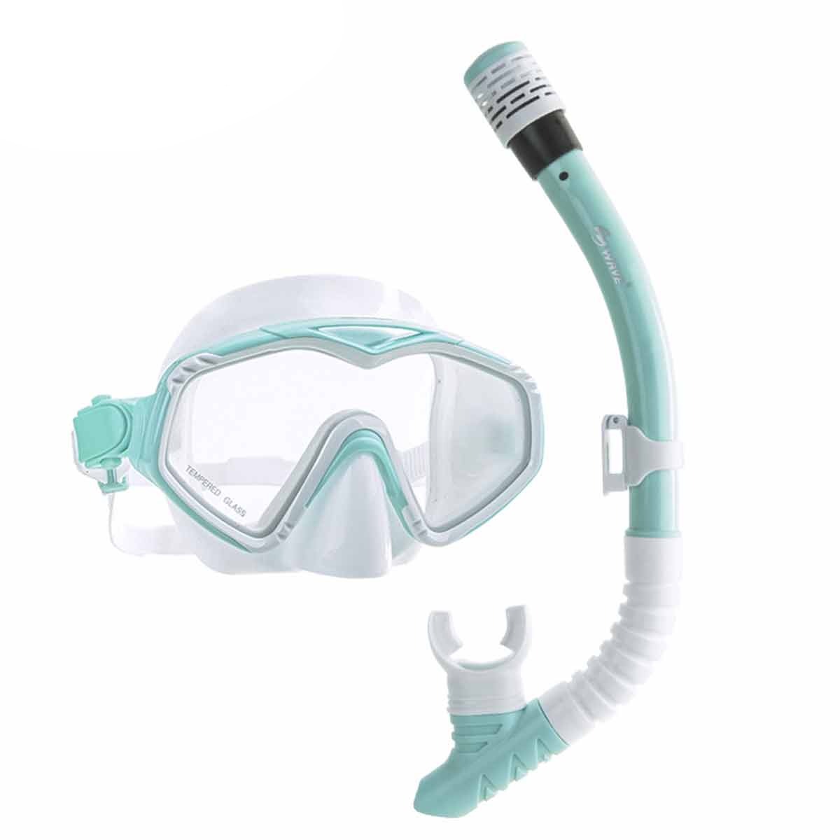 Wave Diving Snorkel Mask Set Kit Adult Swimming Silicone Resistant Tempered Glass