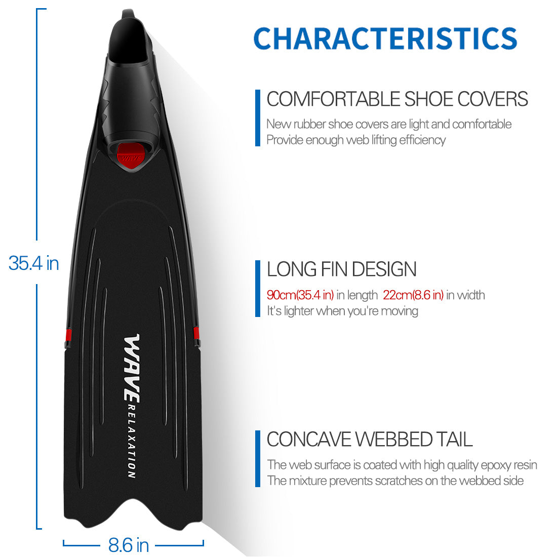 Wave Scuba Free Diving Fins Snorkeling Flippers Full Silicone Long Blade