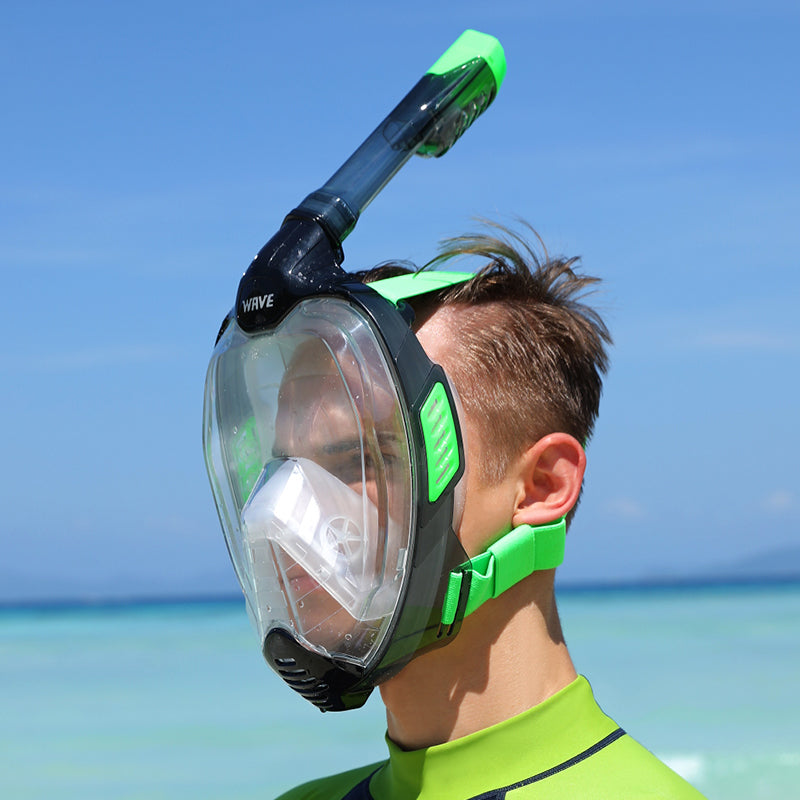 Wave Diving Mask Anti Fog Full Face Snorkel Mask Dry Top System 180 Degree Panoramic View