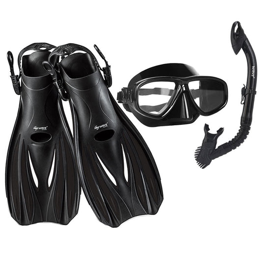 Wave Prescription Myopia Diving Mask Fins Dry Snorkel Set Black Adjustable Lace