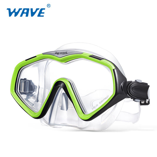 Wave Tempered Glass Silicone Scuba Diving Mask Snorkeling Goggles for Adult