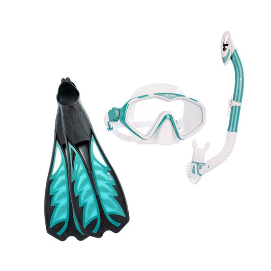 Wave Snorkeling Mask Diving Fins Scuba Mask Combo Set Kit Dry Top Snorkel Metallic Green