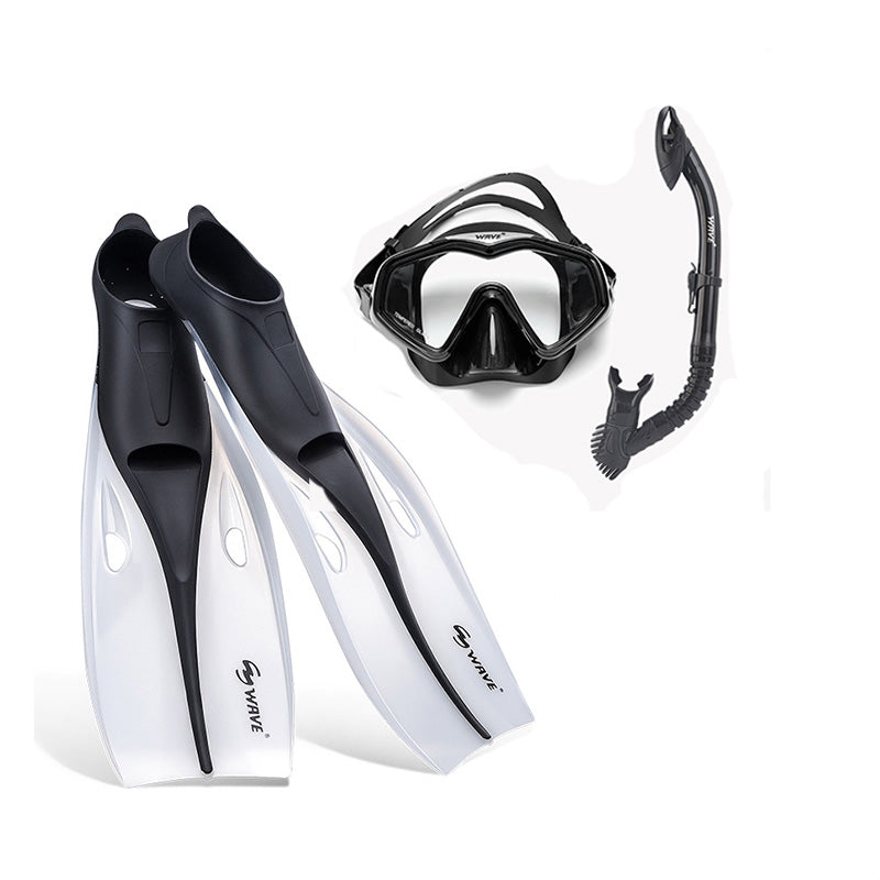 Scuba Diving Snorkeling Fins Mask Snorkel Combo Set Kit Open Heel Pocket Adult Black Dry Top Snorkel