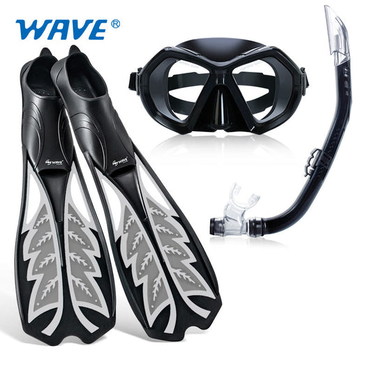 Wave HD Adjustable Free Diving norkel Mask Fins Combo Set Silver Black