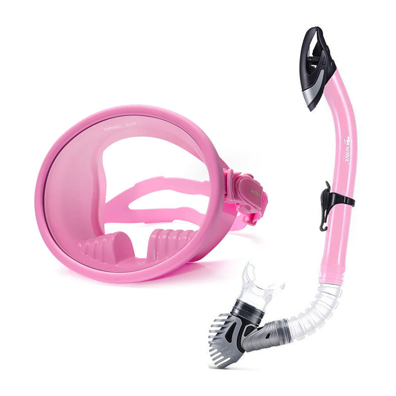 Wave Single Lens Dive Mask Dry Snorkel Set Large Field of View Adults