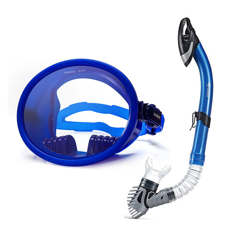 Wave Single Lens Dive Mask Dry Snorkel Set Large Field of View Adults